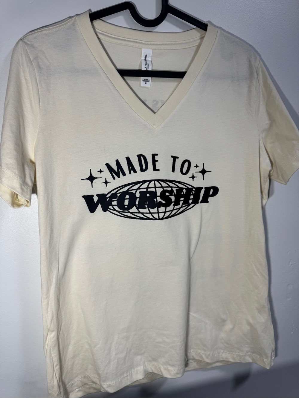 Made to Worship Cream V-Neck Graphic Tee